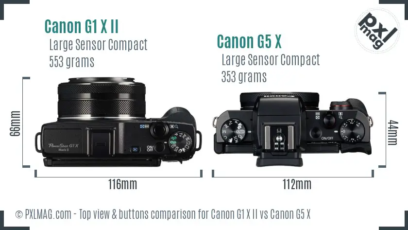 Canon G1 X II vs Canon G5 X top view buttons comparison