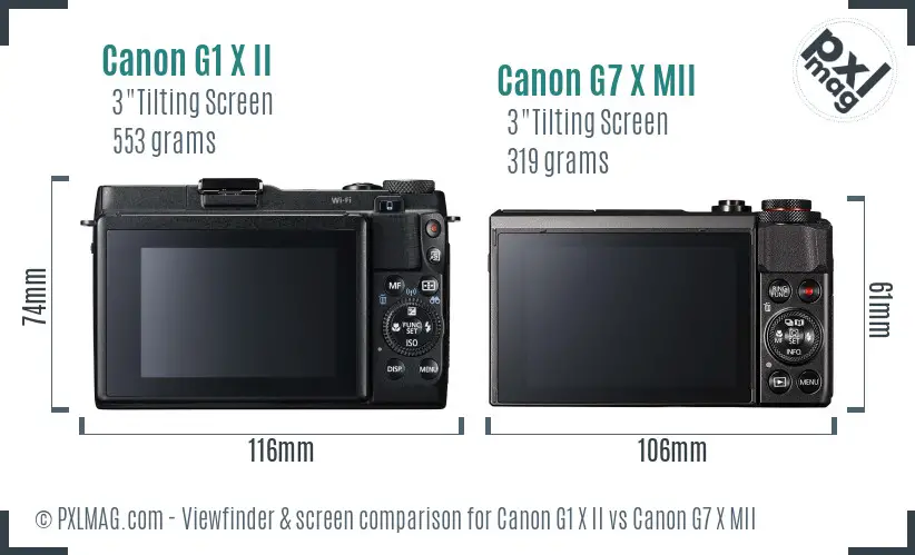 Canon G1 X II vs Canon G7 X MII Screen and Viewfinder comparison