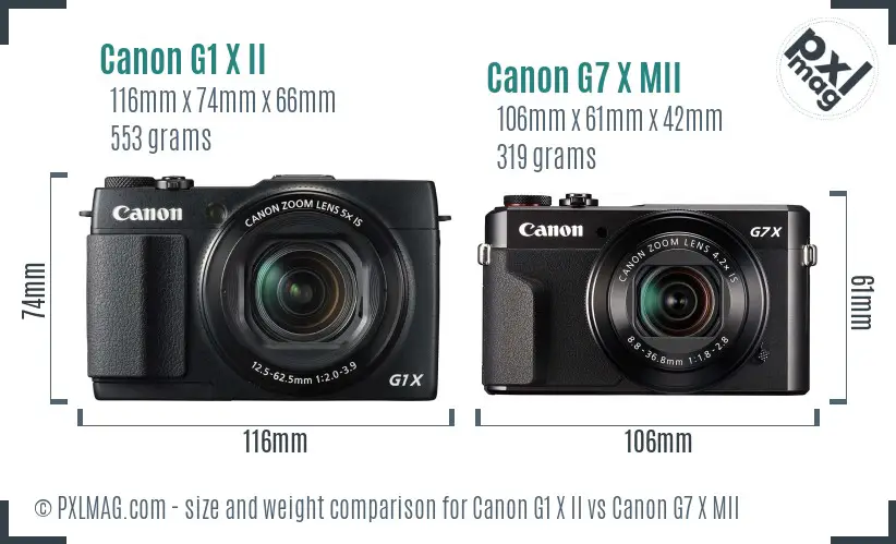 Canon G1 X II vs Canon G7 X MII size comparison