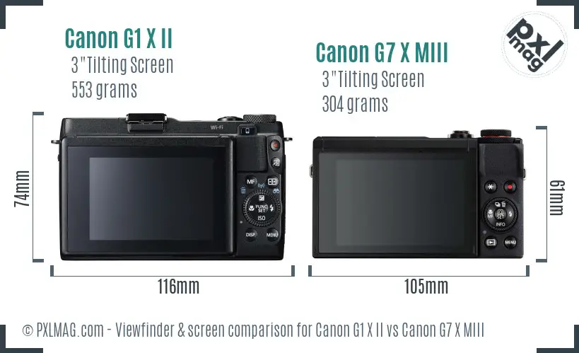 Canon G1 X II vs Canon G7 X MIII Screen and Viewfinder comparison
