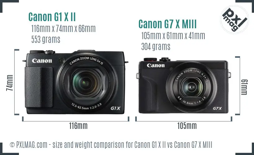 Canon G1 X II vs Canon G7 X MIII size comparison