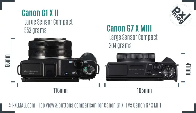 Canon G1 X II vs Canon G7 X MIII top view buttons comparison