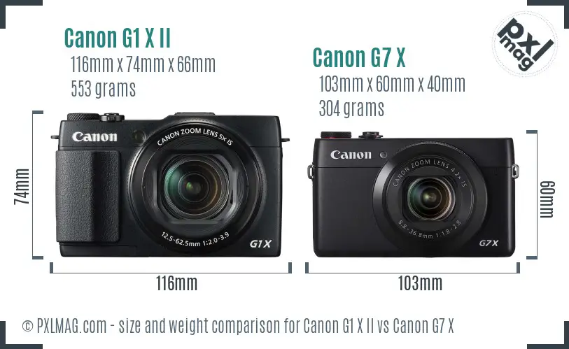 Canon G1 X II vs Canon G7 X size comparison