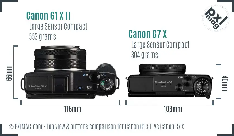 Canon G1 X II vs Canon G7 X top view buttons comparison