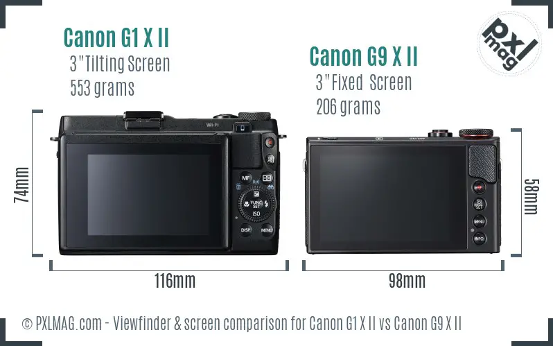 Canon G1 X II vs Canon G9 X II Screen and Viewfinder comparison