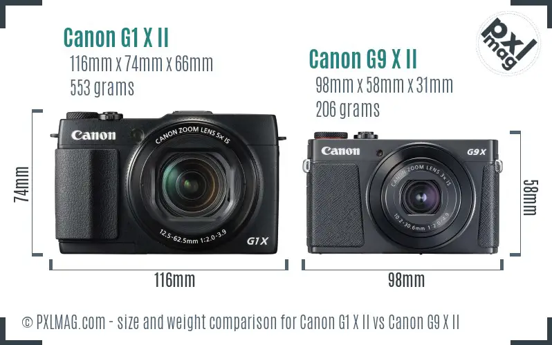 Canon G1 X II vs Canon G9 X II size comparison