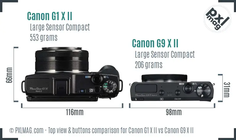 Canon G1 X II vs Canon G9 X II top view buttons comparison