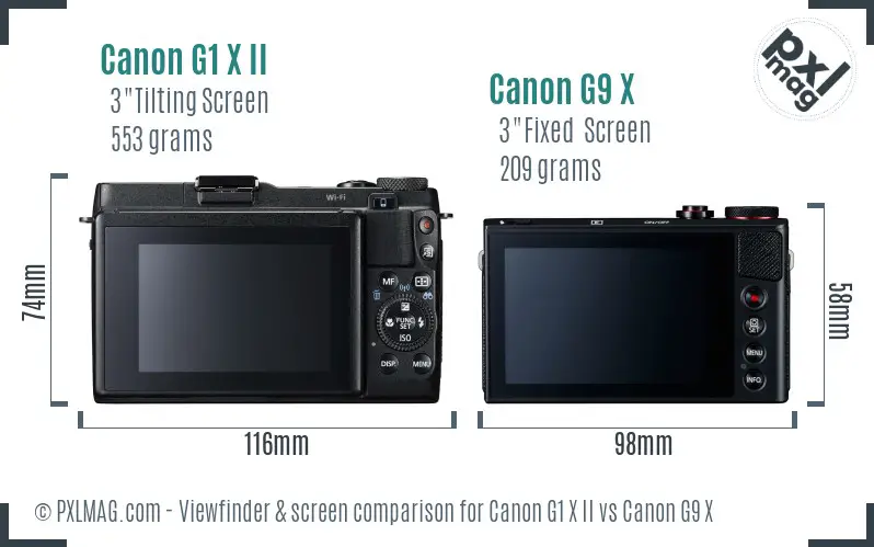 Canon G1 X II vs Canon G9 X Screen and Viewfinder comparison