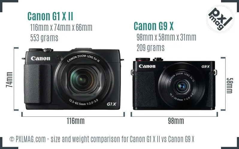 Canon G1 X II vs Canon G9 X size comparison