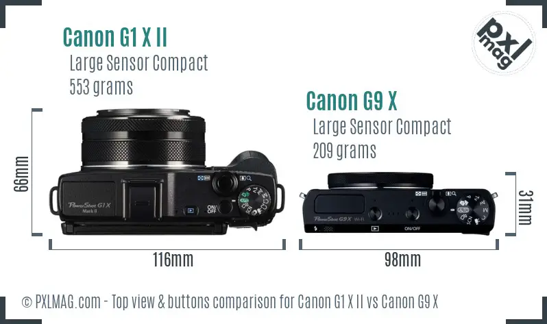 Canon G1 X II vs Canon G9 X top view buttons comparison