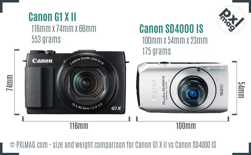 Canon G1 X II vs Canon SD4000 IS size comparison