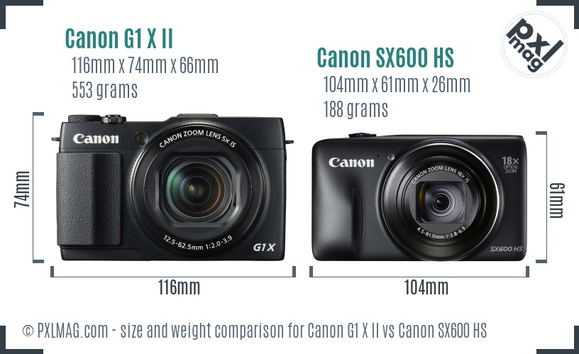 Canon G1 X II vs Canon SX600 HS size comparison