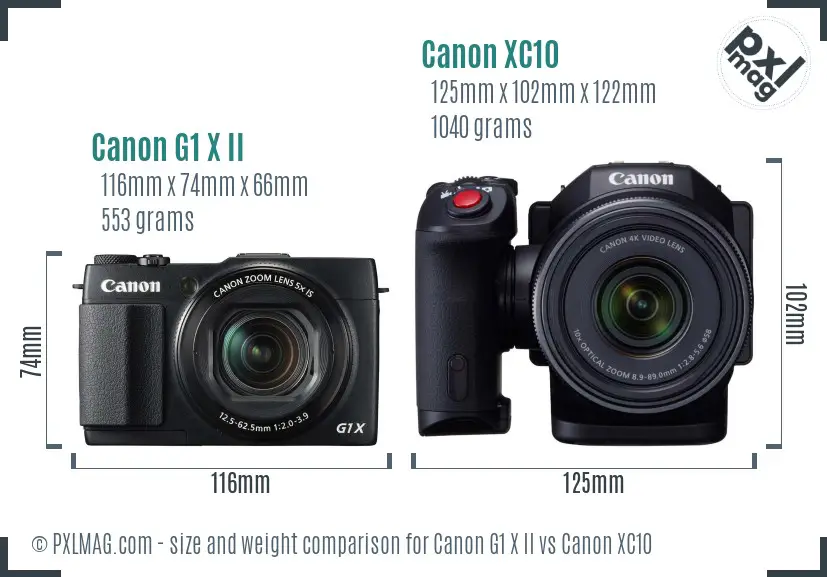 Canon G1 X II vs Canon XC10 size comparison