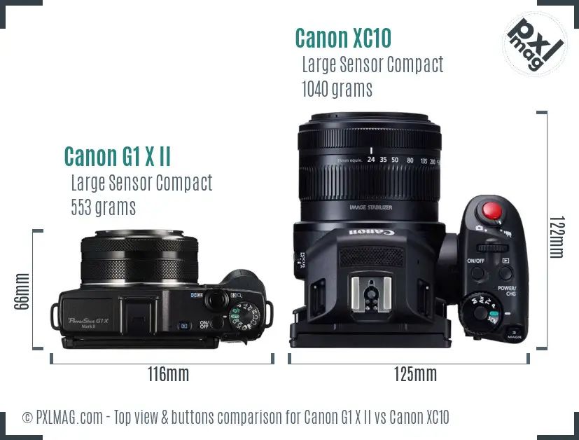 Canon G1 X II vs Canon XC10 top view buttons comparison