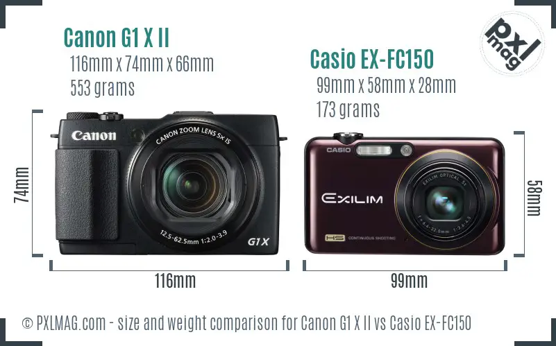 Canon G1 X II vs Casio EX-FC150 size comparison