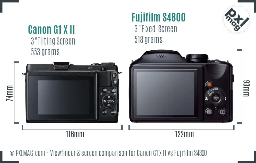 Canon G1 X II vs Fujifilm S4800 Screen and Viewfinder comparison