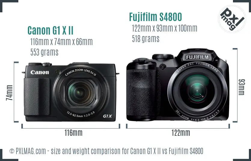 Canon G1 X II vs Fujifilm S4800 size comparison