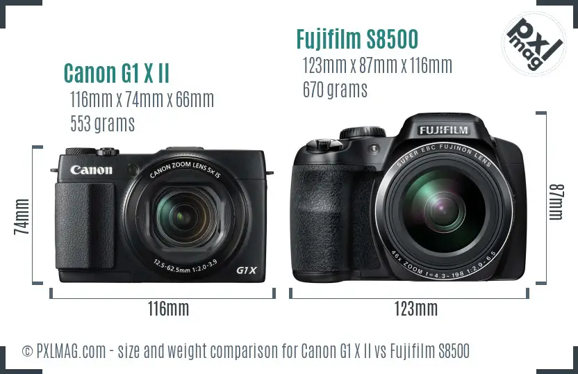 Canon G1 X II vs Fujifilm S8500 size comparison