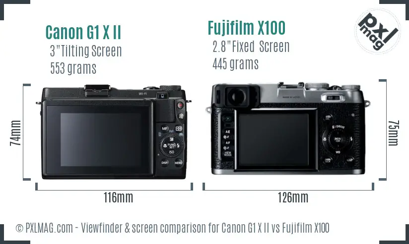Canon G1 X II vs Fujifilm X100 Screen and Viewfinder comparison