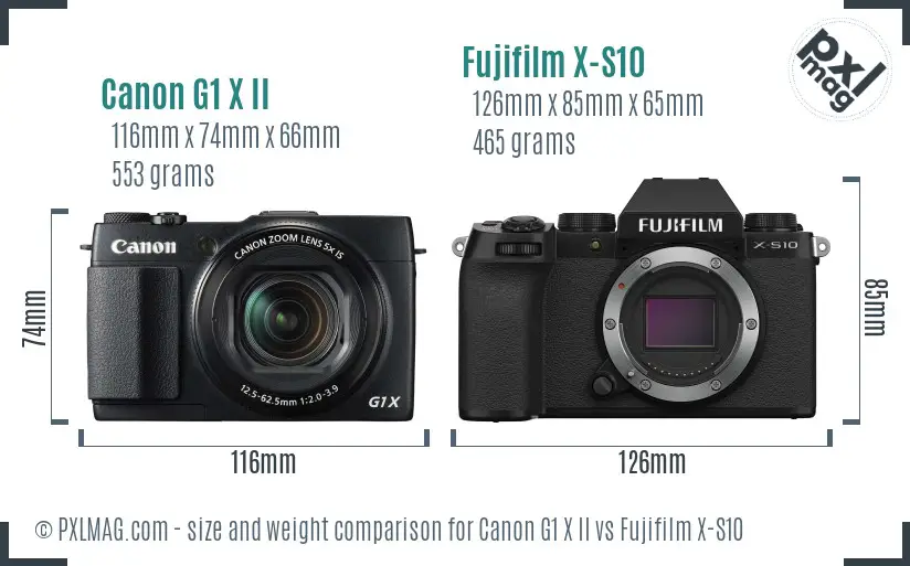 Canon G1 X II vs Fujifilm X-S10 size comparison