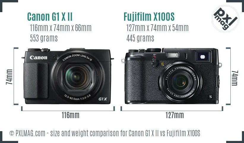 Canon G1 X II vs Fujifilm X100S size comparison