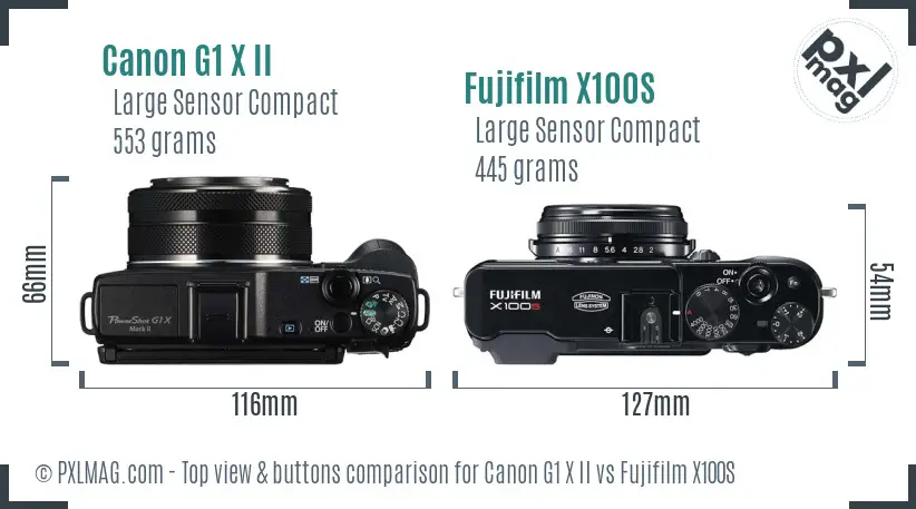 Canon G1 X II vs Fujifilm X100S top view buttons comparison