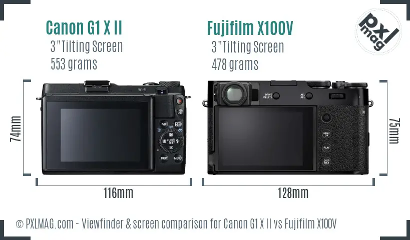 Canon G1 X II vs Fujifilm X100V Screen and Viewfinder comparison