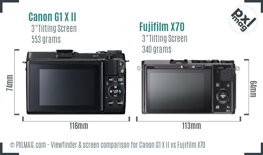Canon G1 X II vs Fujifilm X70 Screen and Viewfinder comparison