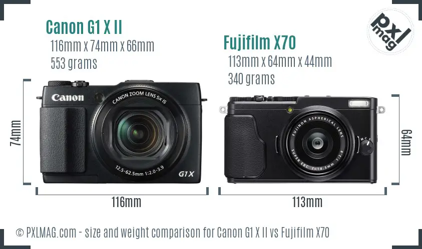 Canon G1 X II vs Fujifilm X70 size comparison