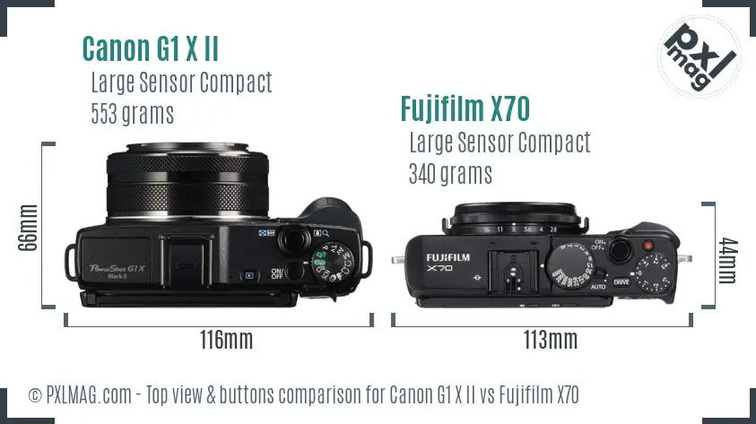 Canon G1 X II vs Fujifilm X70 top view buttons comparison