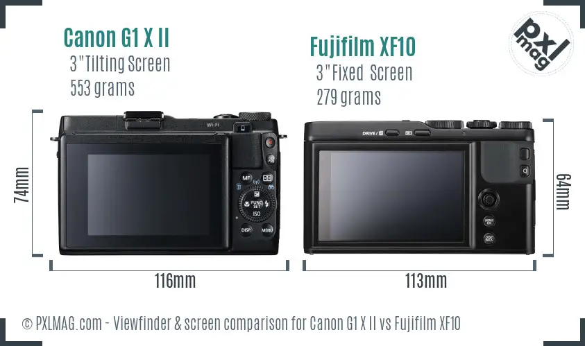 Canon G1 X II vs Fujifilm XF10 Screen and Viewfinder comparison