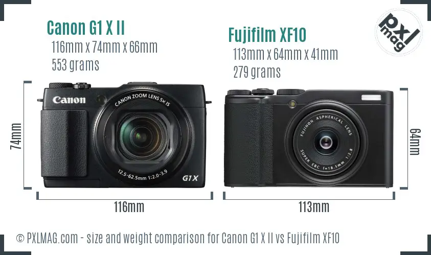 Canon G1 X II vs Fujifilm XF10 size comparison