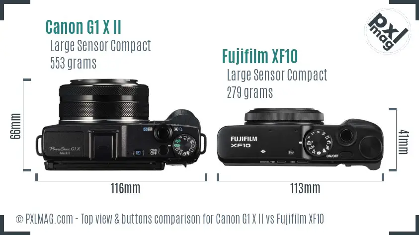 Canon G1 X II vs Fujifilm XF10 top view buttons comparison