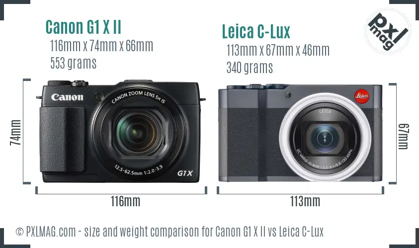 Canon G1 X II vs Leica C-Lux size comparison