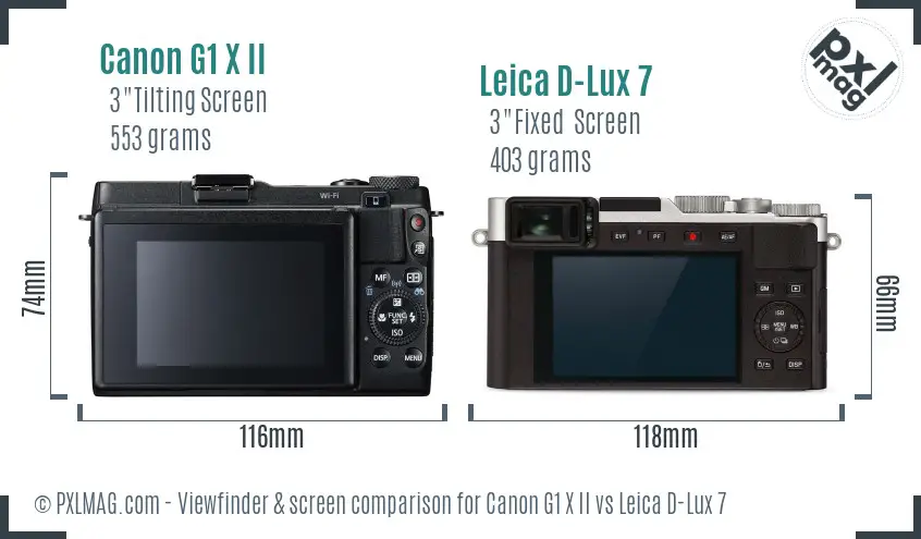 Canon G1 X II vs Leica D-Lux 7 Screen and Viewfinder comparison