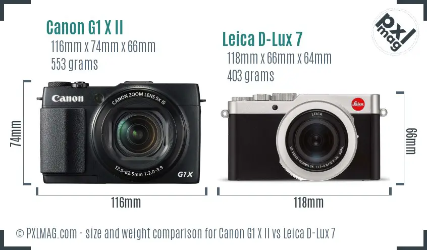 Canon G1 X II vs Leica D-Lux 7 size comparison