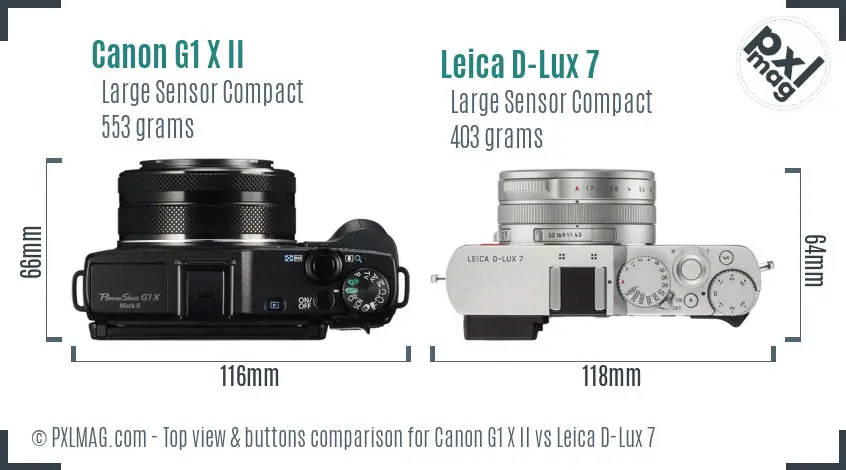 Canon G1 X II vs Leica D-Lux 7 top view buttons comparison