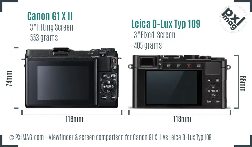 Canon G1 X II vs Leica D-Lux Typ 109 Screen and Viewfinder comparison