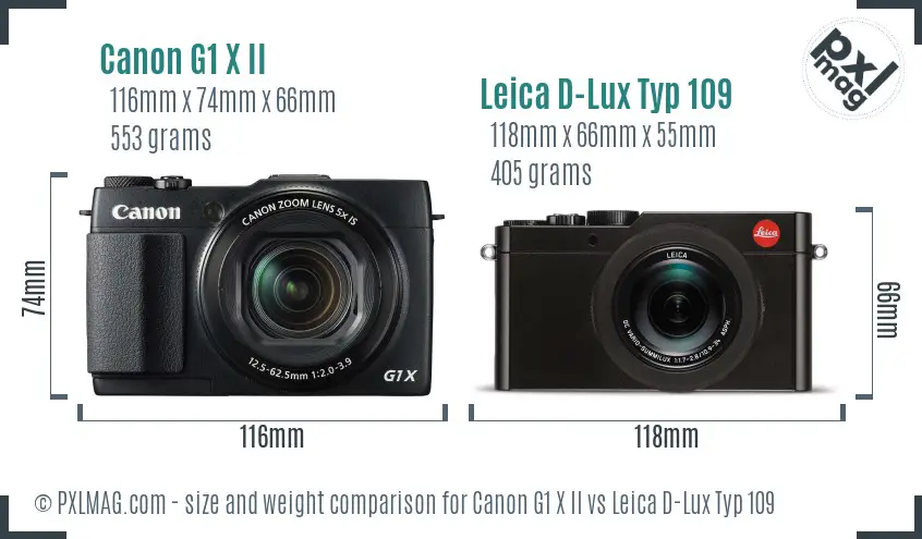 Canon G1 X II vs Leica D-Lux Typ 109 size comparison