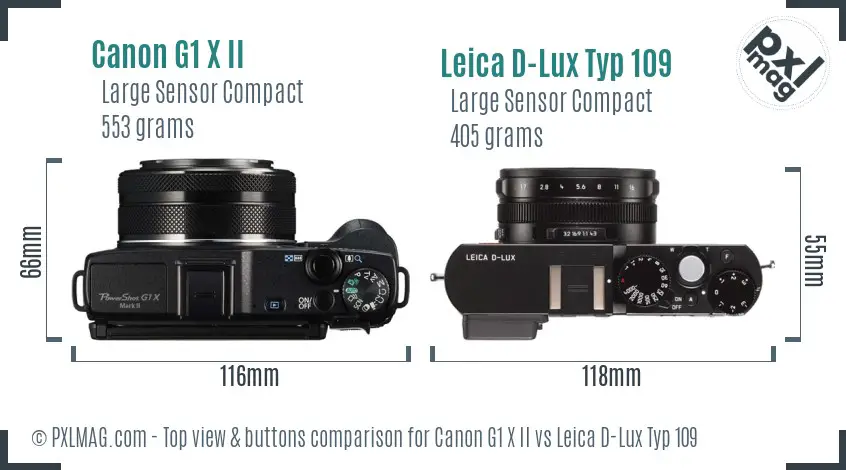 Canon G1 X II vs Leica D-Lux Typ 109 top view buttons comparison