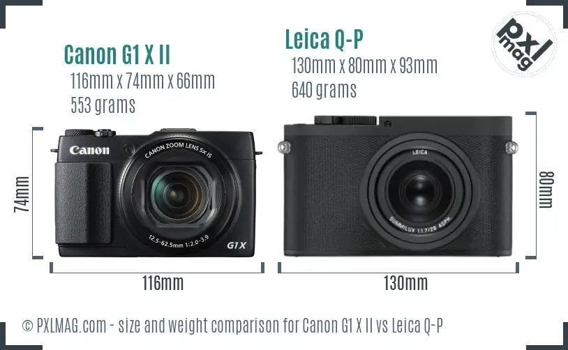 Canon G1 X II vs Leica Q-P size comparison