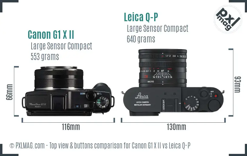 Canon G1 X II vs Leica Q-P top view buttons comparison