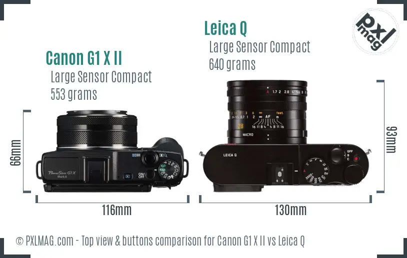 Canon G1 X II vs Leica Q top view buttons comparison