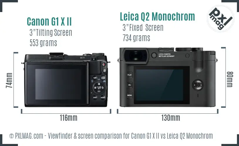 Canon G1 X II vs Leica Q2 Monochrom Screen and Viewfinder comparison