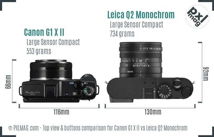 Canon G1 X II vs Leica Q2 Monochrom top view buttons comparison