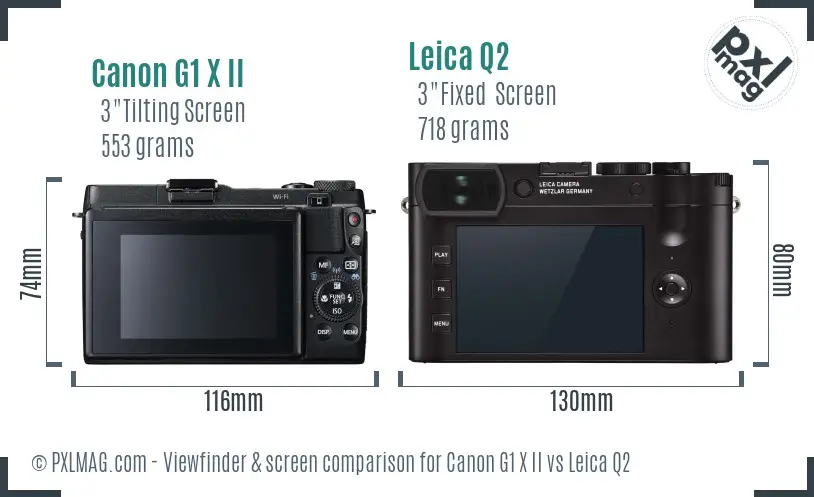 Canon G1 X II vs Leica Q2 Screen and Viewfinder comparison