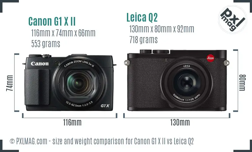 Canon G1 X II vs Leica Q2 size comparison