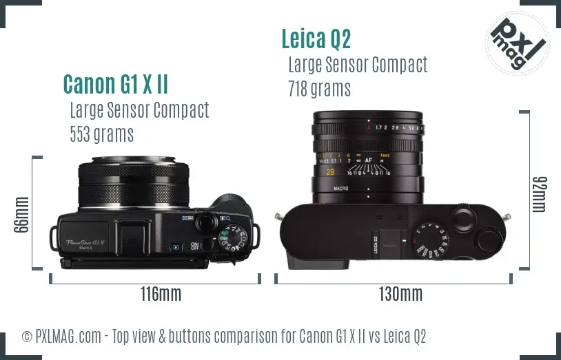 Canon G1 X II vs Leica Q2 top view buttons comparison