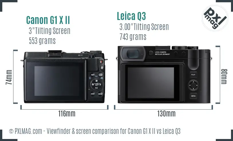 Canon G1 X II vs Leica Q3 Screen and Viewfinder comparison