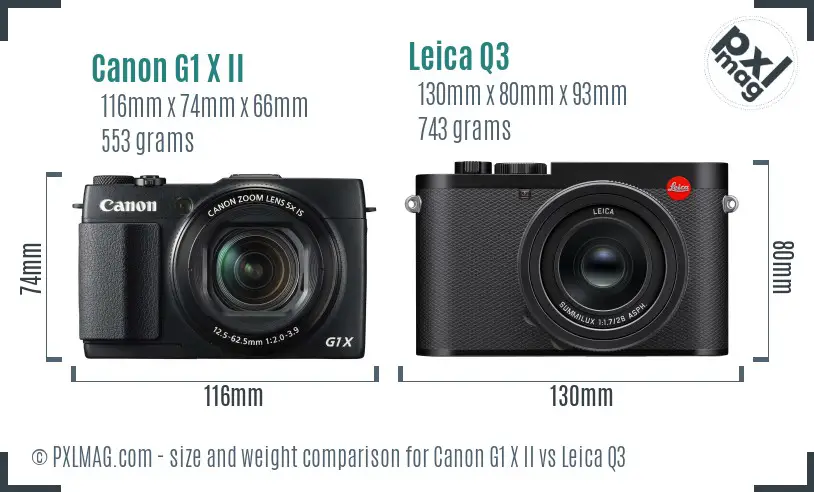 Canon G1 X II vs Leica Q3 size comparison